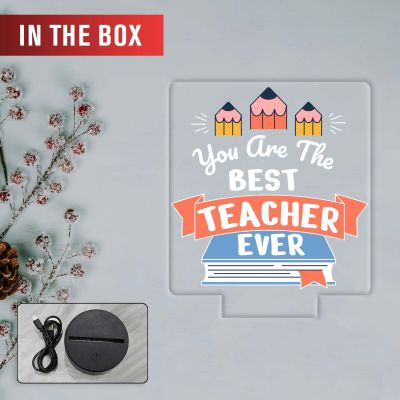 Best Teacher Ever UV Print Multicolor 3D LED Night Light – USB Powered Gift